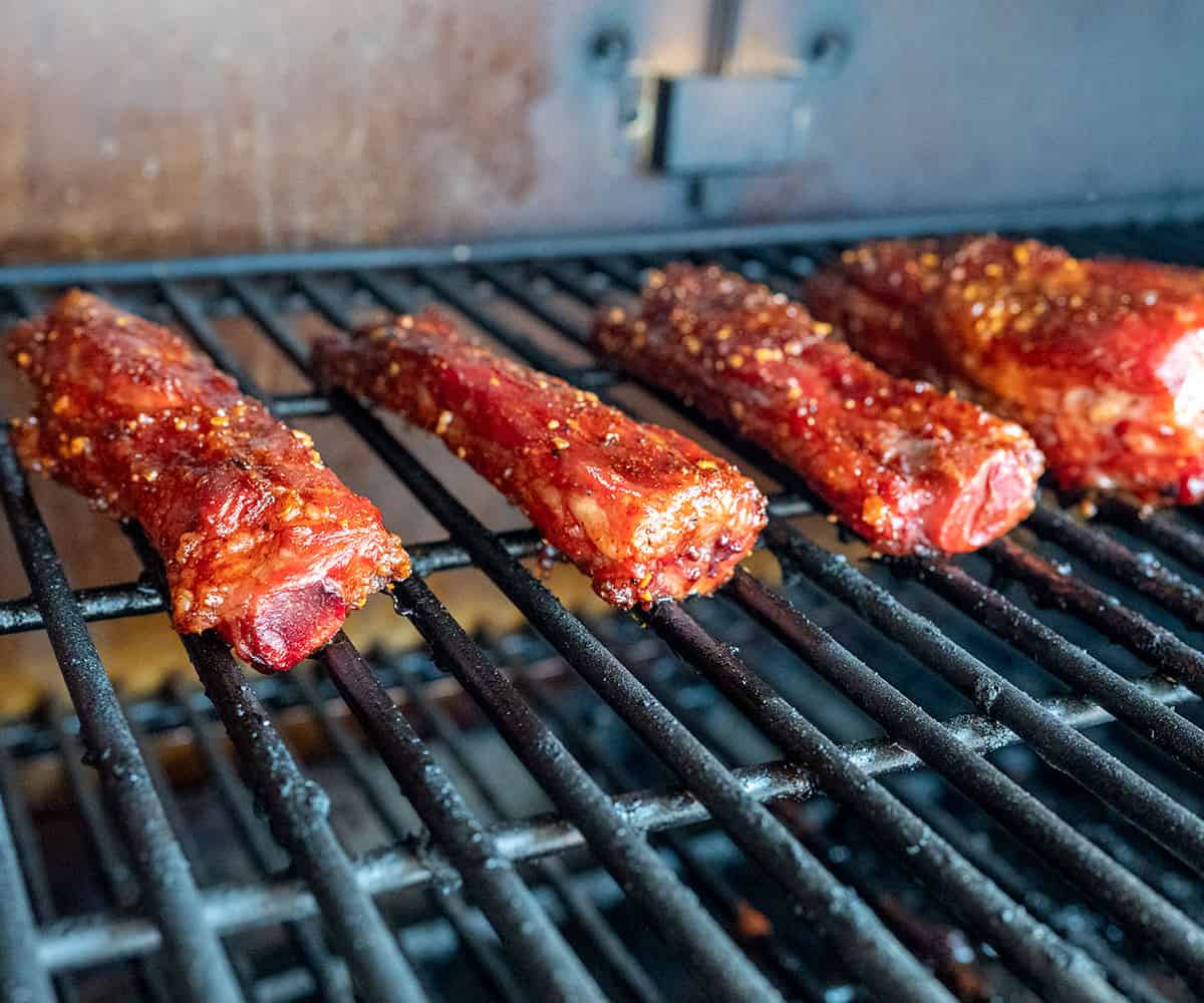 Individually Smoked Pork Ribs on a pellet grill.
