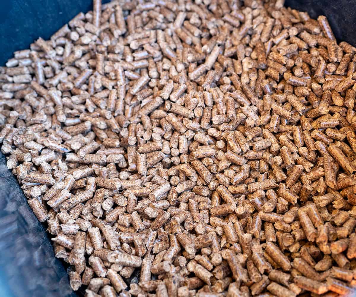 Wood pellets in a pellet grill hopper