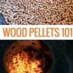 wood pellets burning in a pellet grill fire pot.