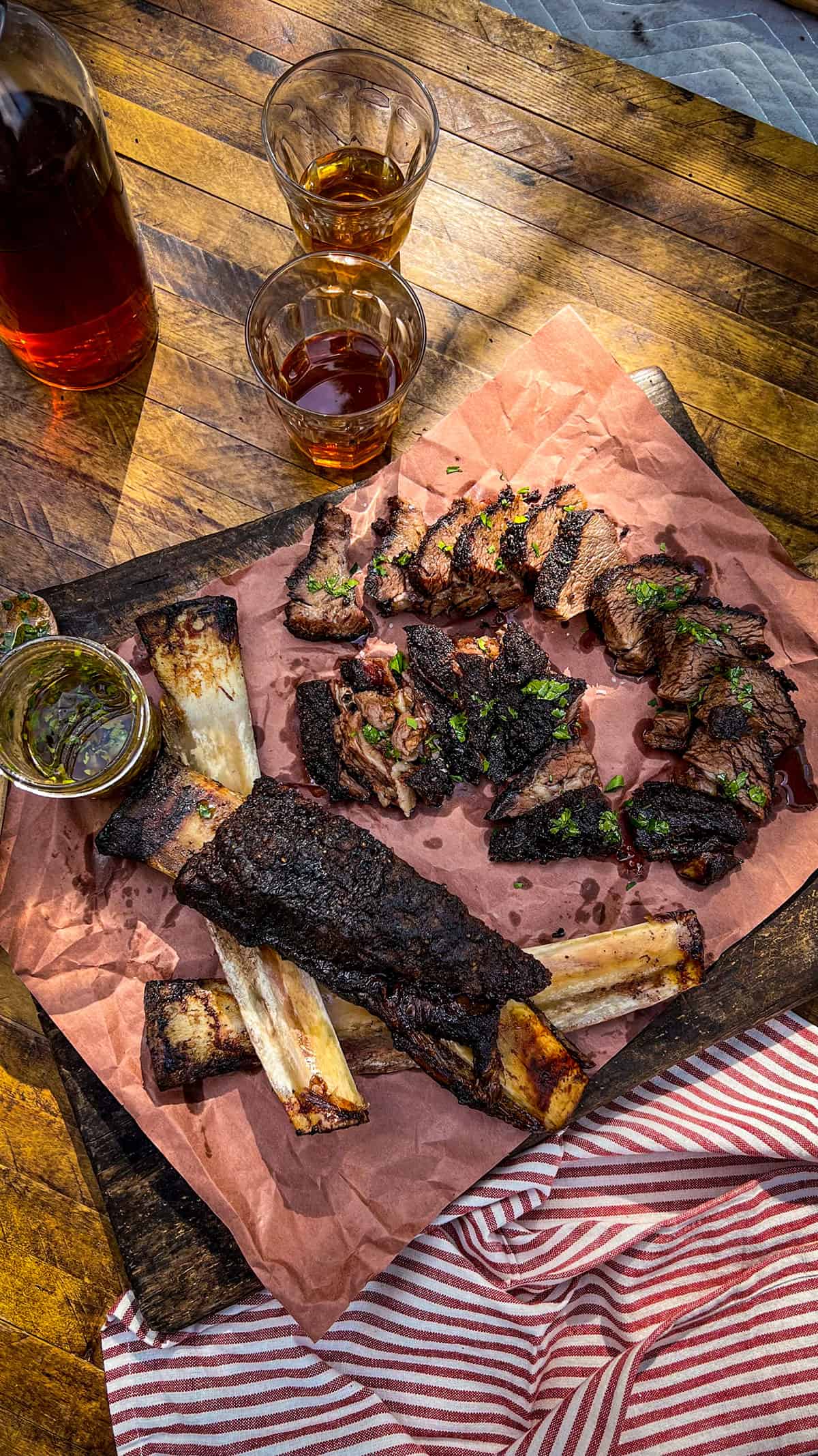 platter of smoked beef ribs.