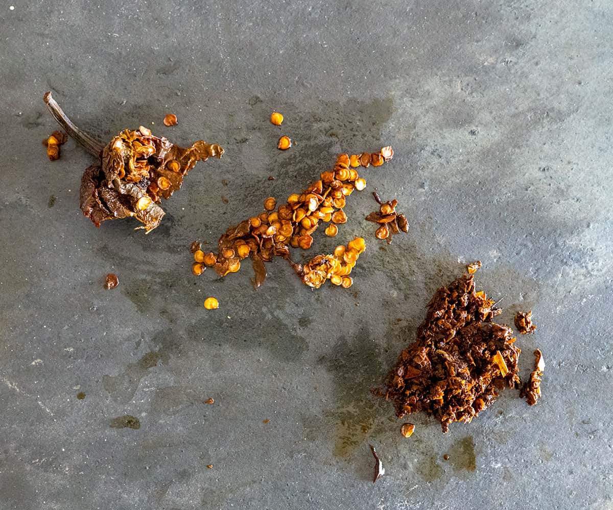 rehydrated chile pepper with stem and seeds removed and remaining minced.