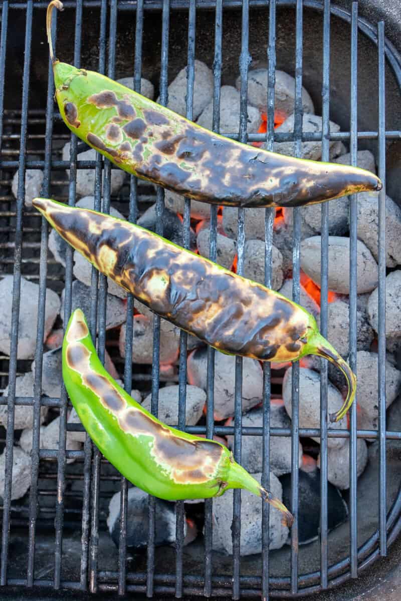 roasted hatch peppers on grill.