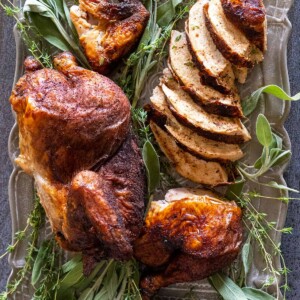 platter of sliced smoked chicken.
