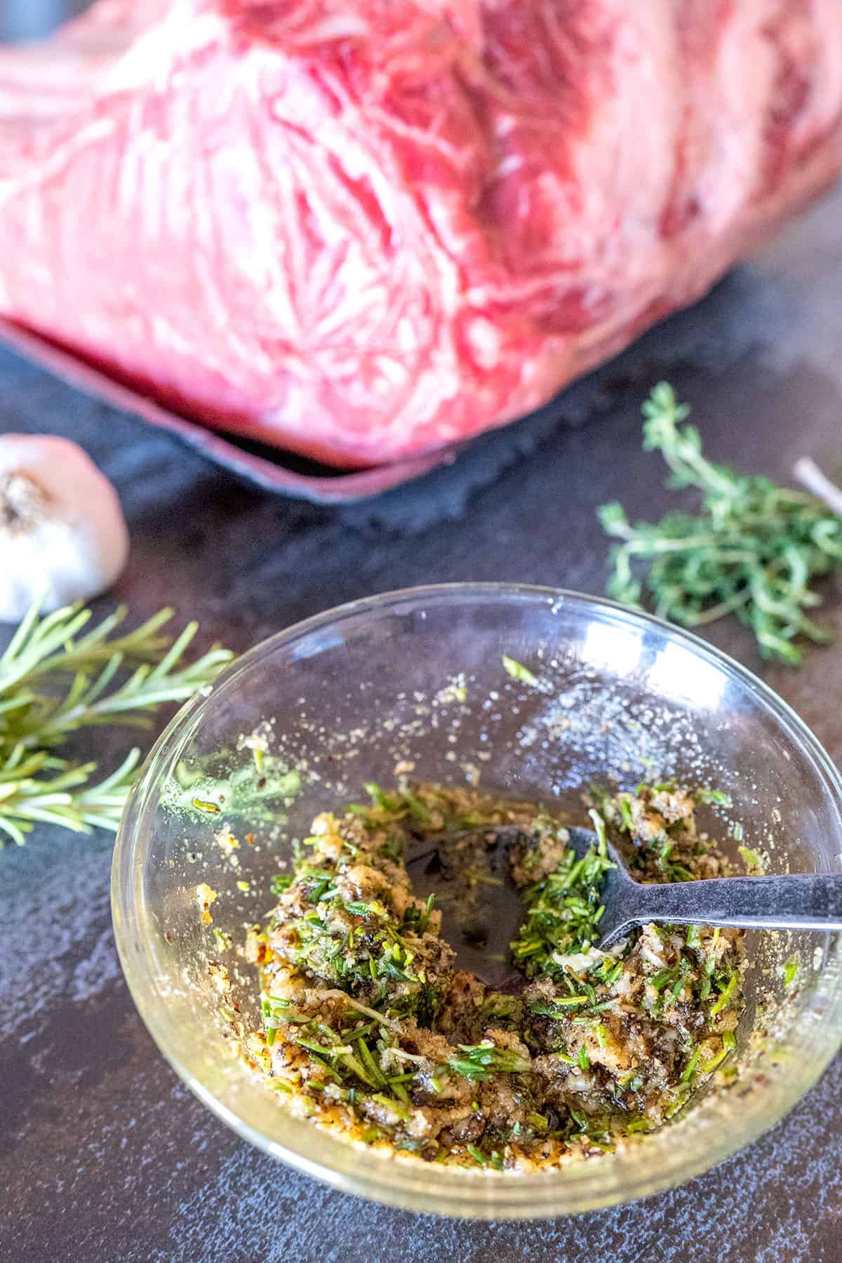 seasoning mixed with herbs, garlic and olive oil.