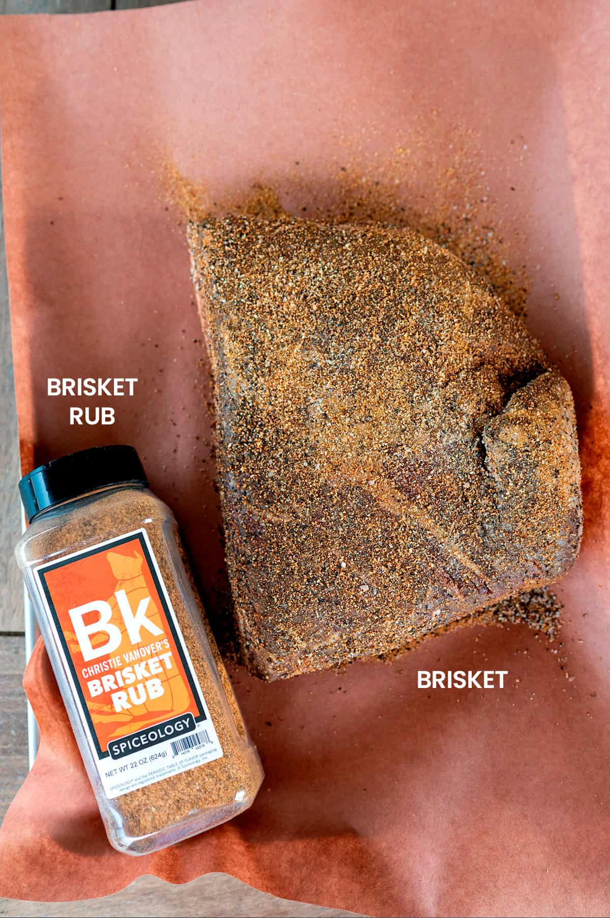 smoked brisket ingredients: brisket, brisket rub.