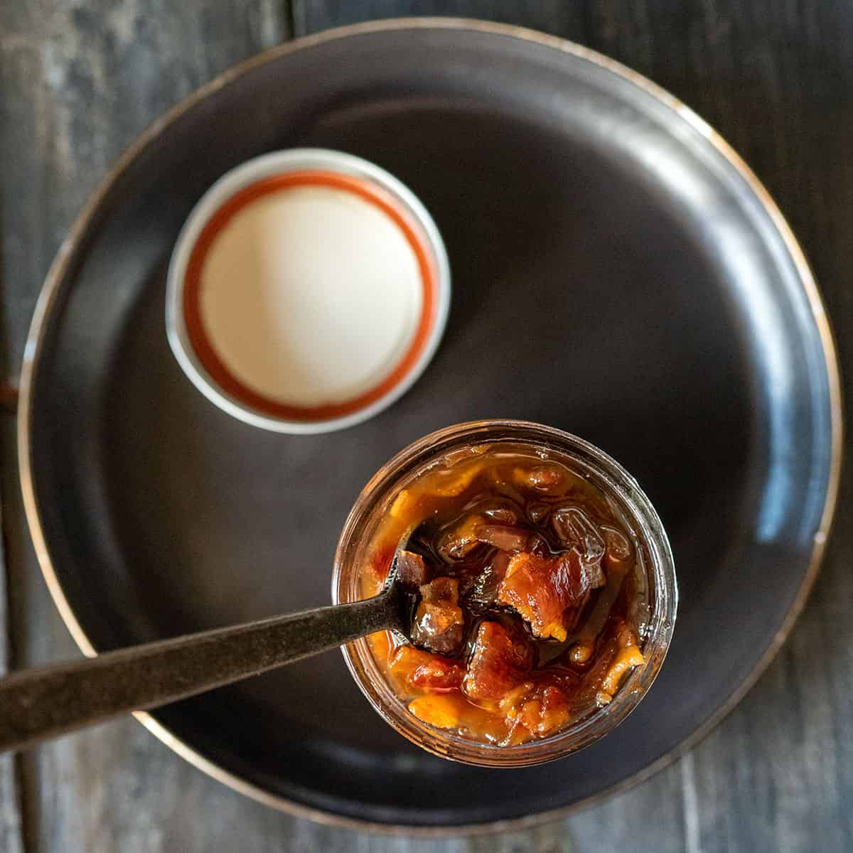 spoonful of bacon jam from jar.