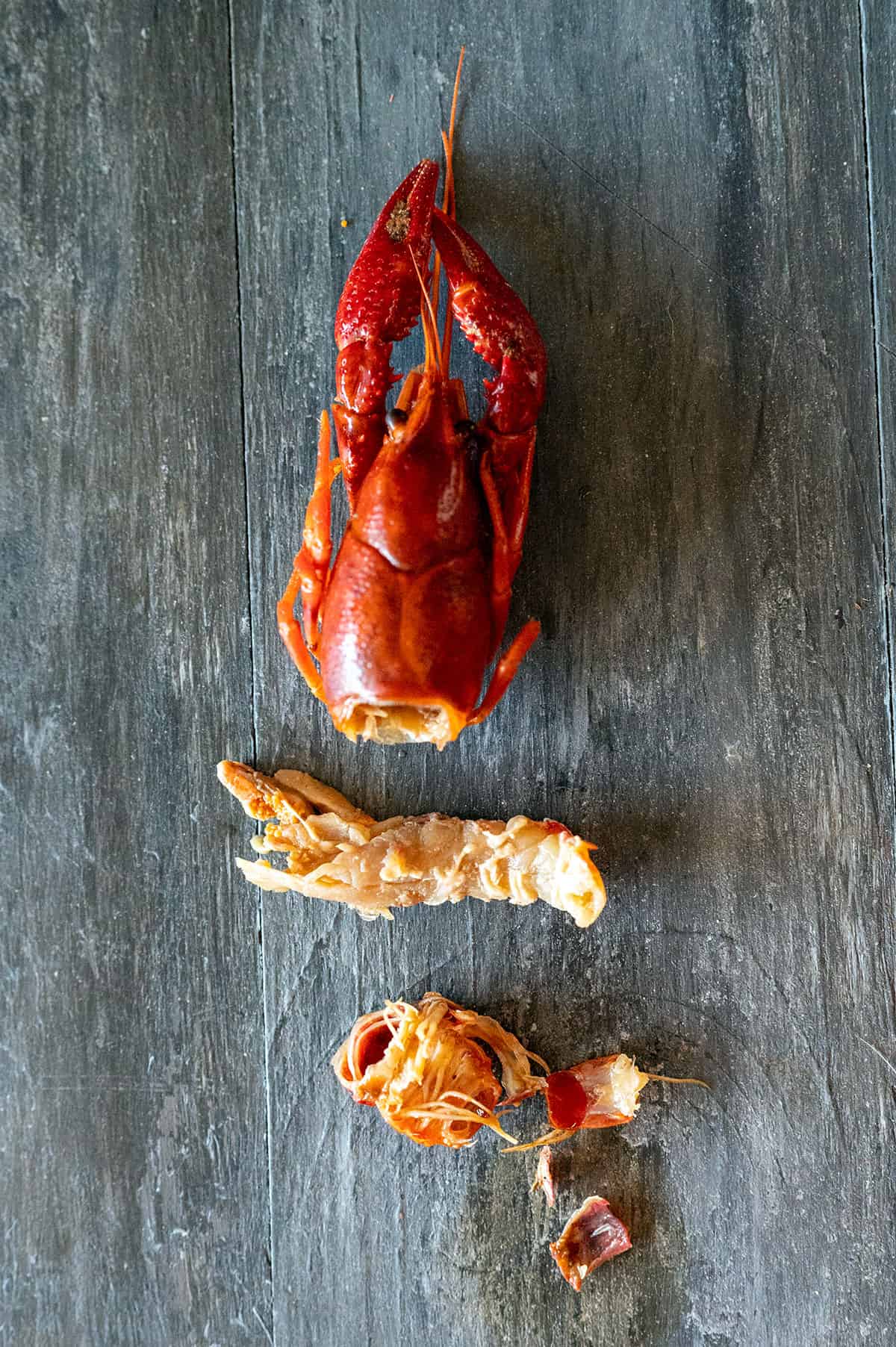 tail meat removed from crawfish shell.