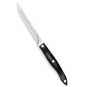 boning knife with black handle.