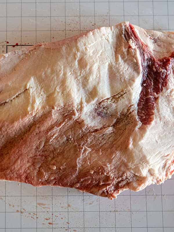 fat cap on brisket flat reduced to 1/4 inch thickness.