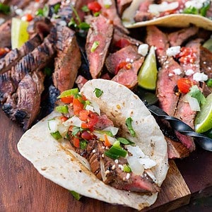grilled flank steak taco by sliced beef.
