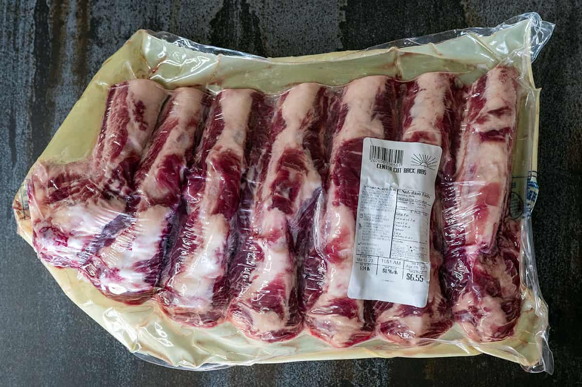 beef back ribs in packaging.