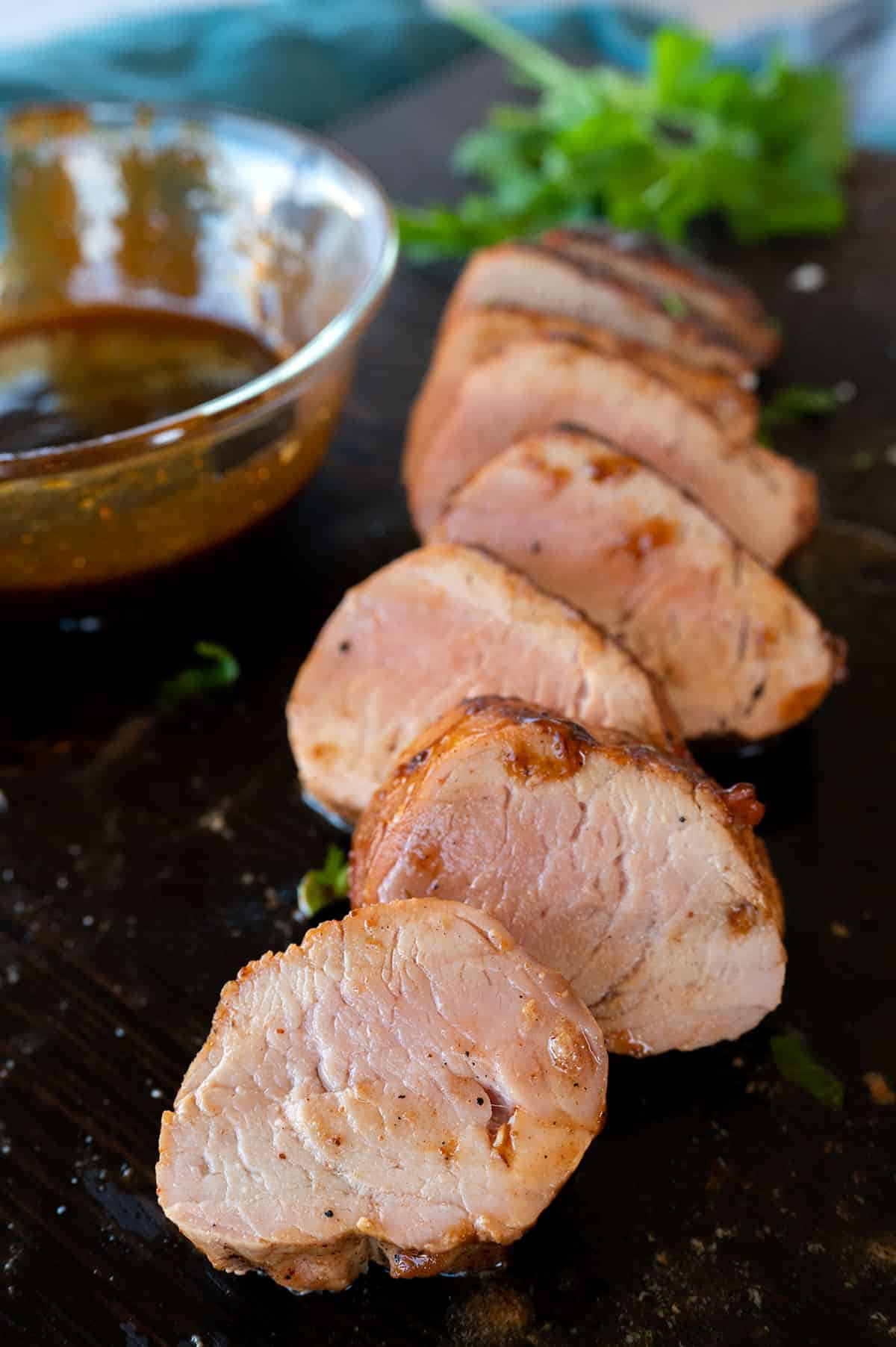 juicy slices of grilled pork tenderloin.