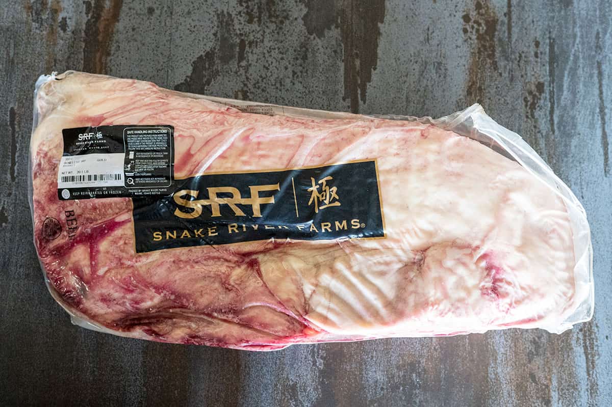 Snake River Farms Wagyu Gold brisket in packaging (fat side)