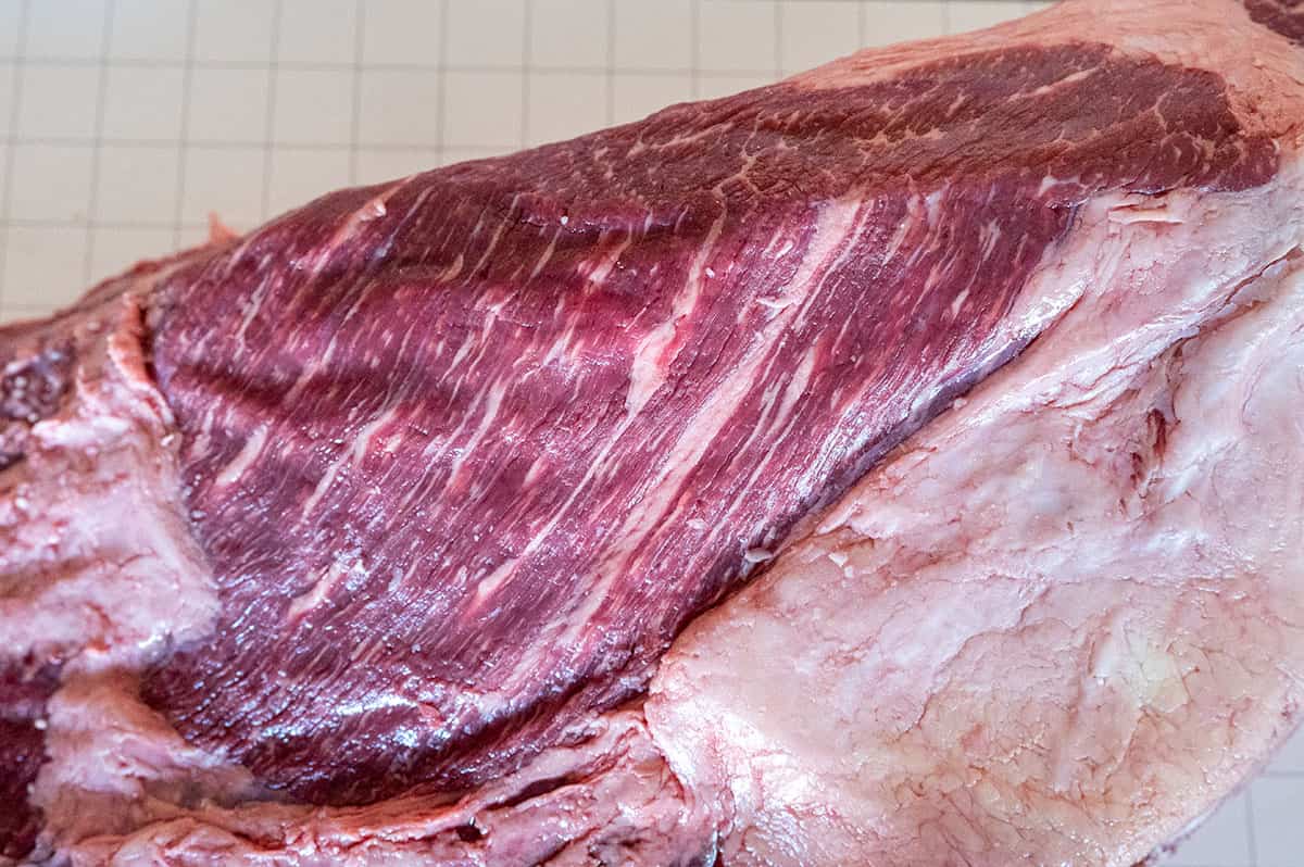 close up of marbling in wagyu brisket.