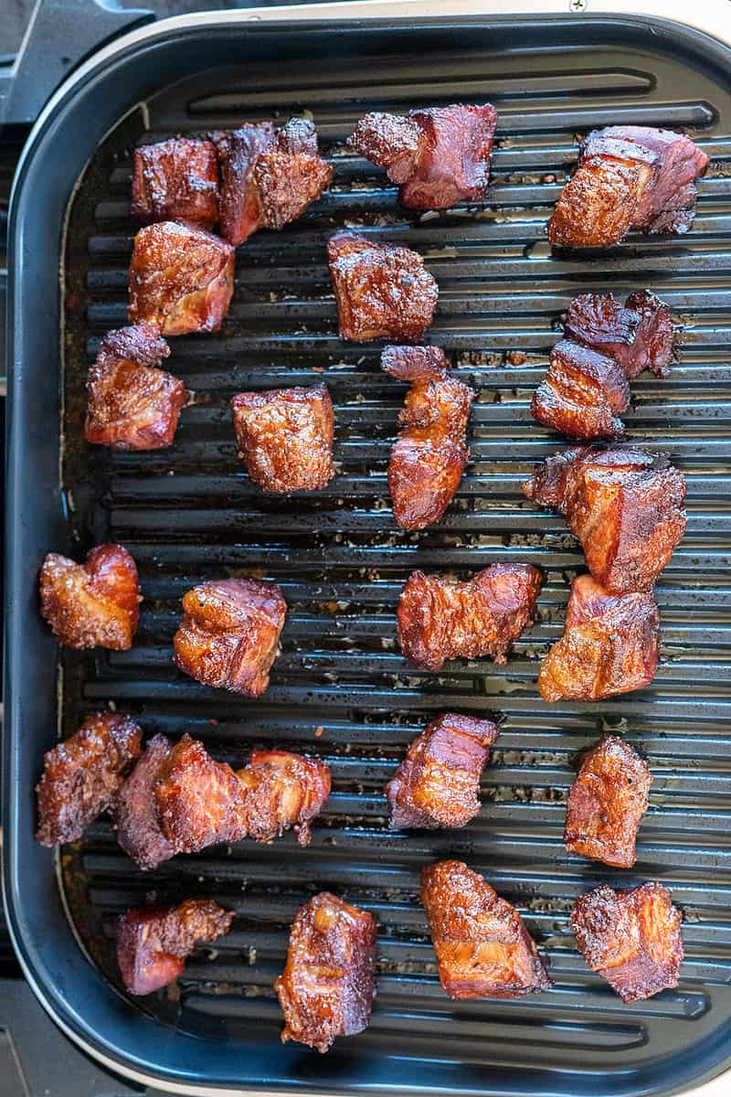 smoked pork belly burnt ends on ninja woodfire grill.