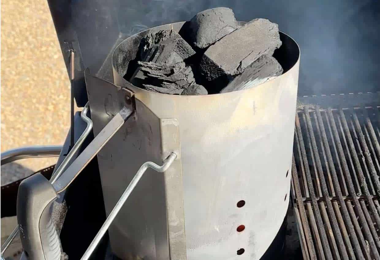 charcoal in charcoal chimney.