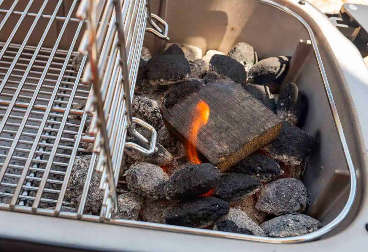coals on one side of grill and not other.