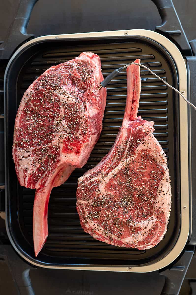 Cowboy Ribeye Steak on Ninja Woodfire Grill Girls Can Grill