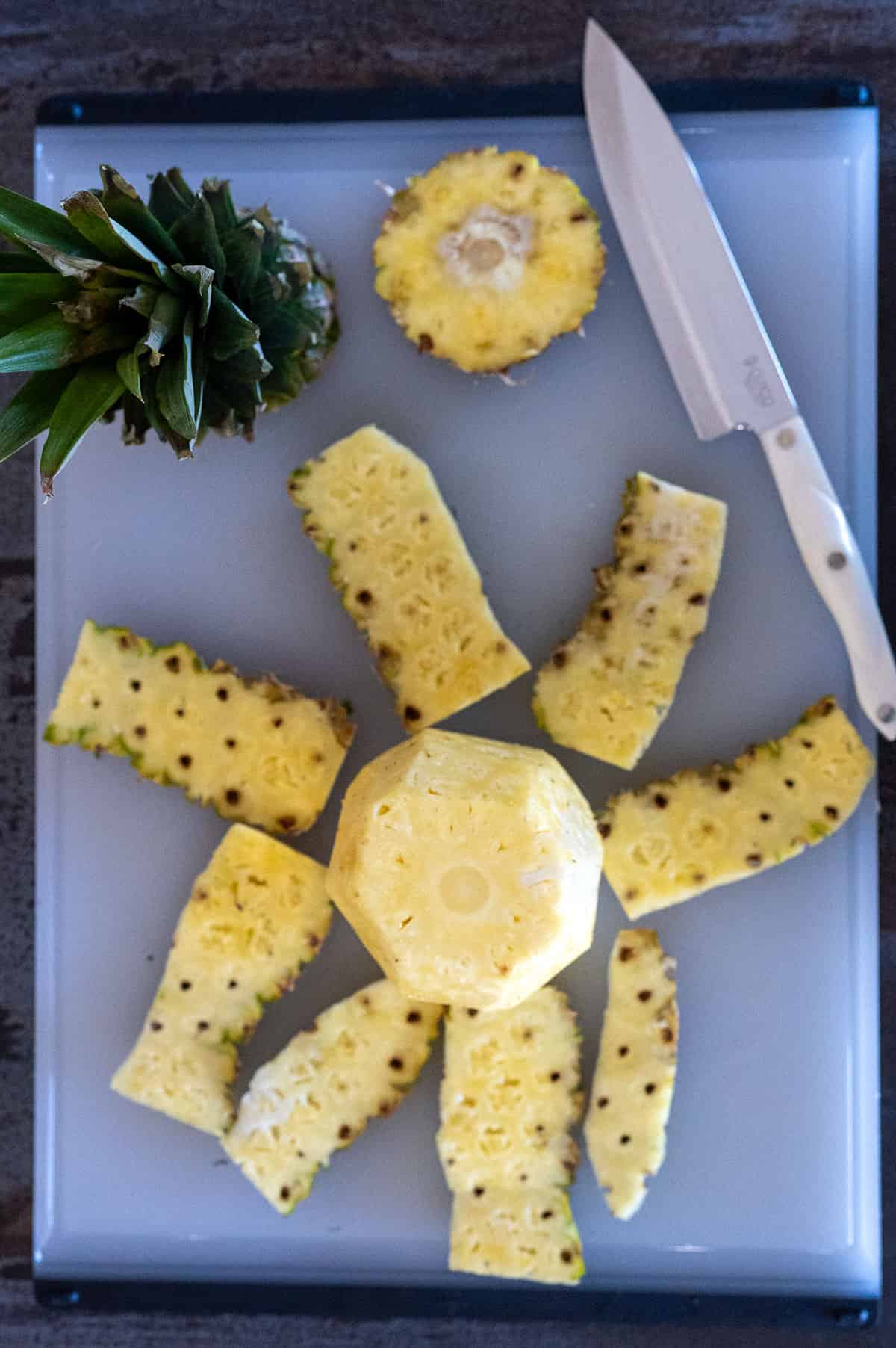 Pineapple with rind removed.