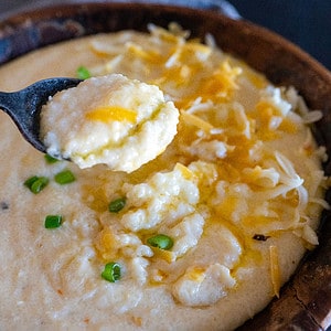 Spoonful of cheese grits.