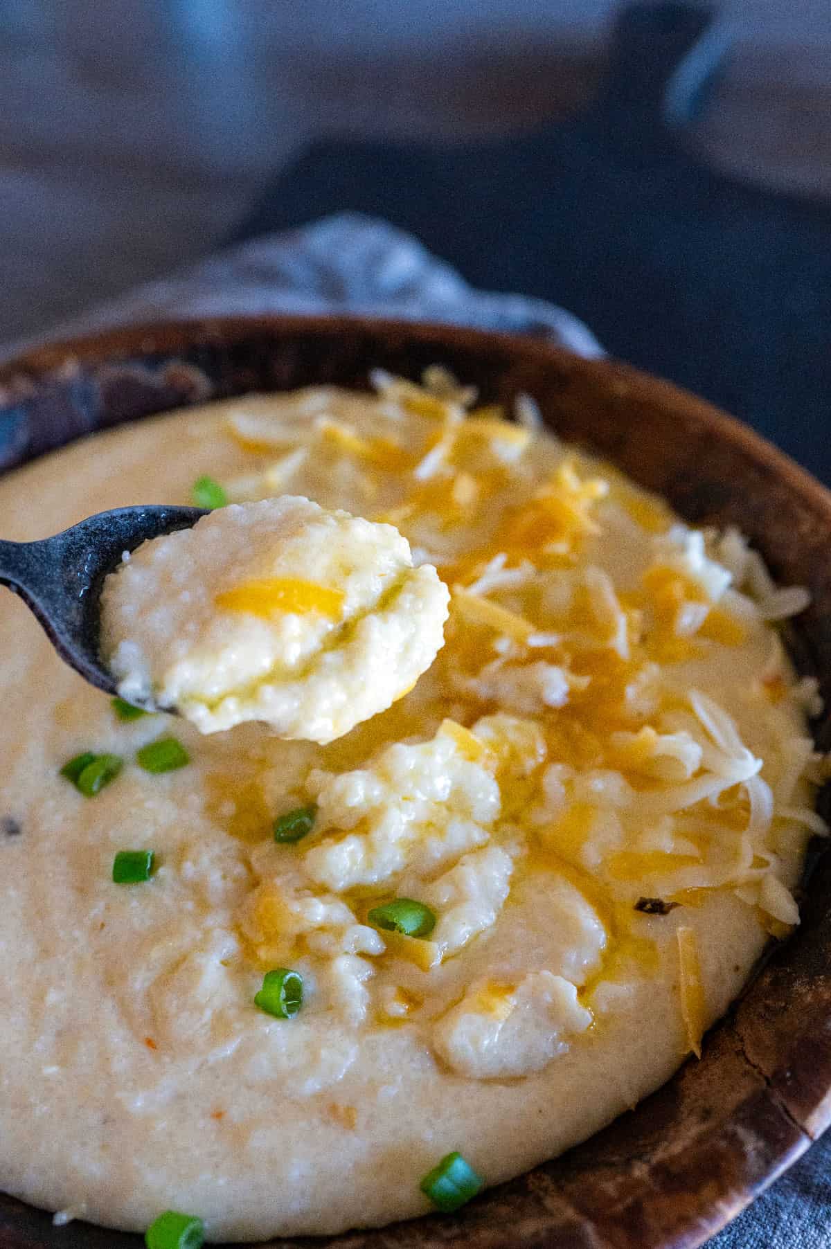 Spoonful of cheese grits.