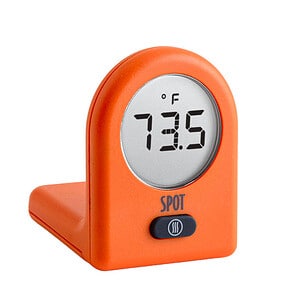 orange digital refrigerator thermometer.