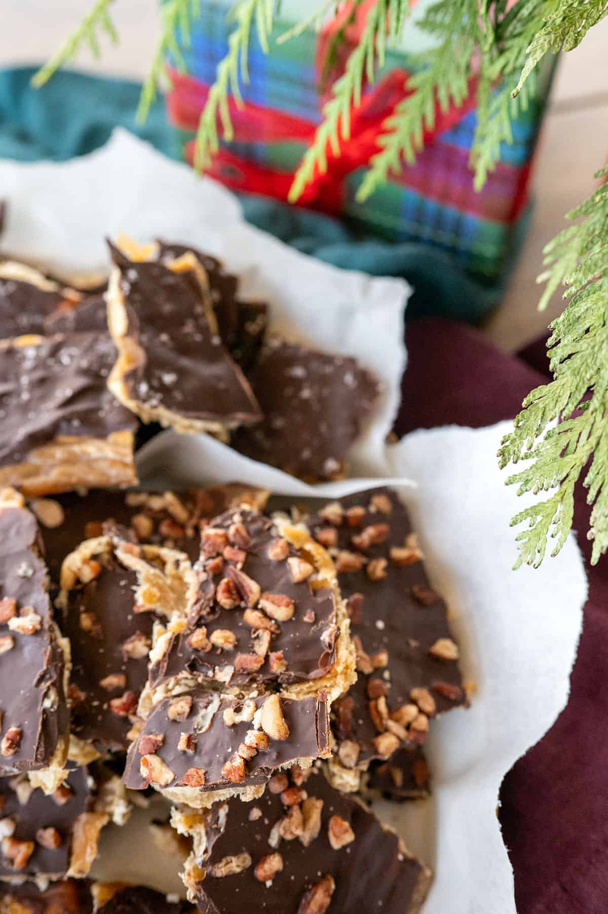 Christmas Crack with nuts on top.