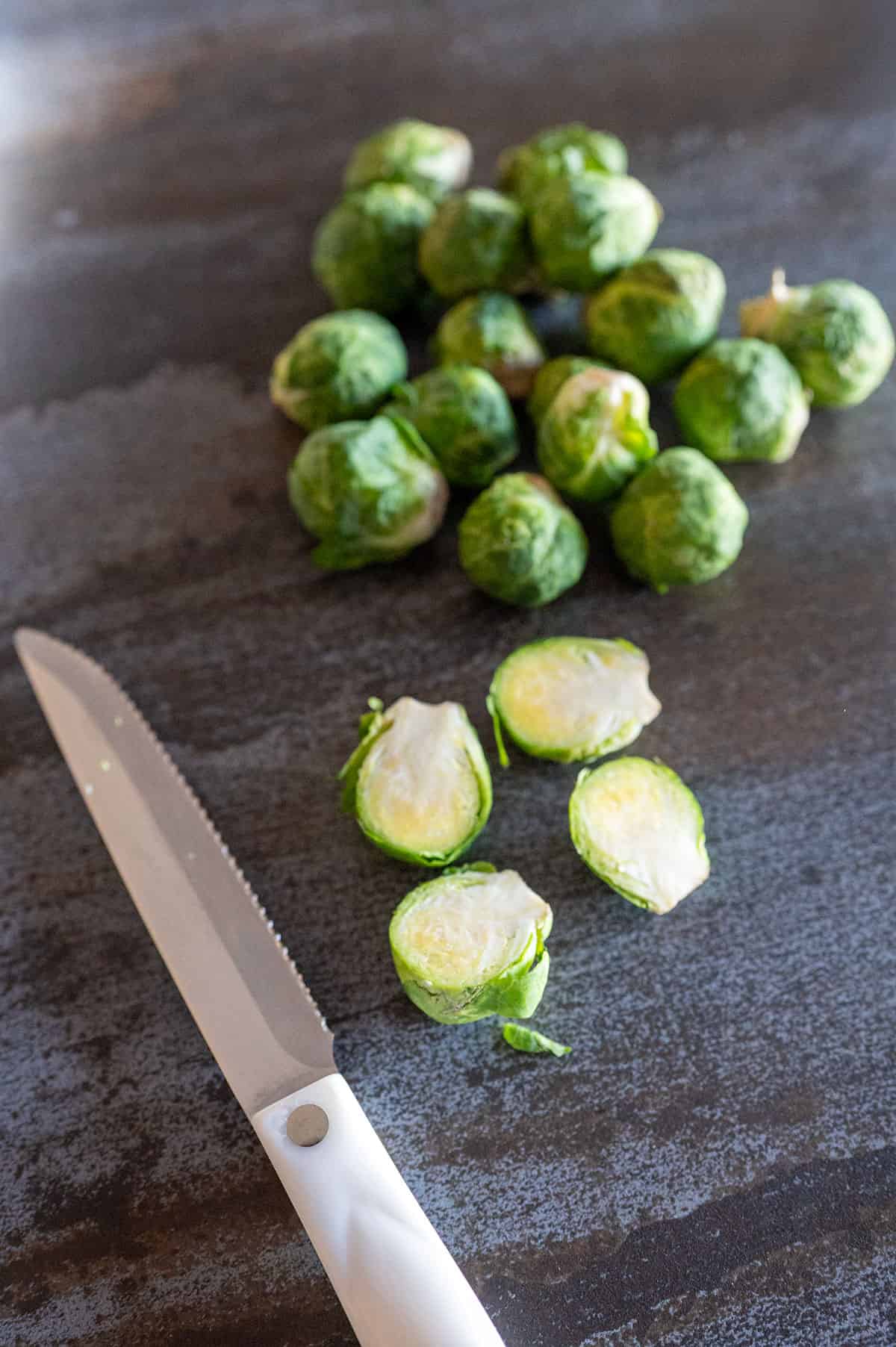 brussels sprouts sliced in half.