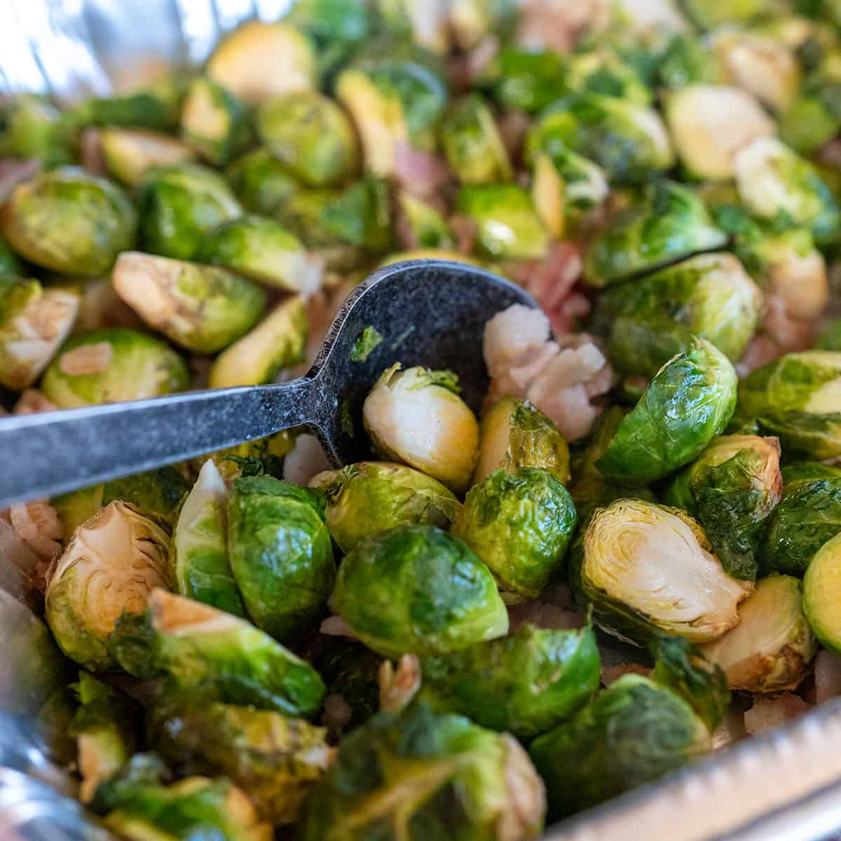 Stirring brussels sprouts after 15 minutes.