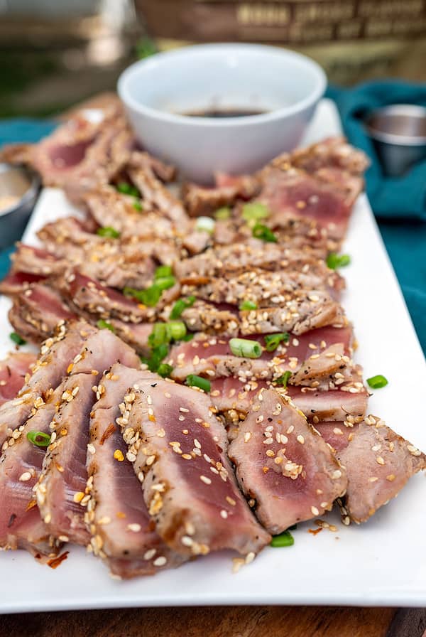 Slices of grilled tuna steaks.