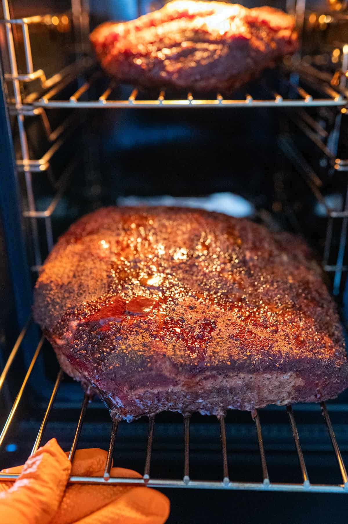 Brisket flat and point on indoor smoker.
