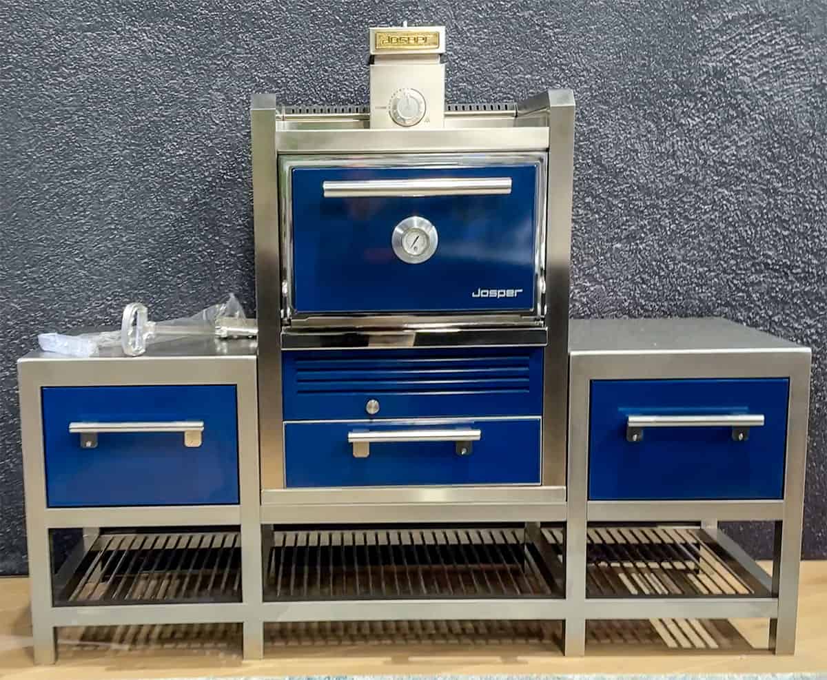 Josper Casa oven and side cabinets in blue.
