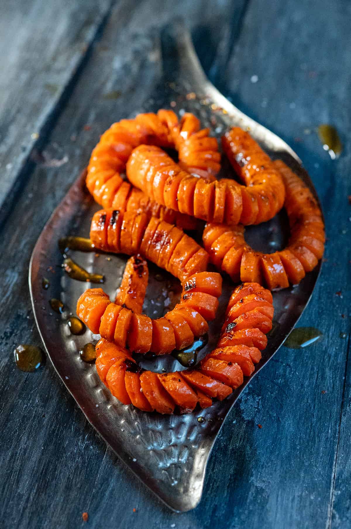 Platter of spiral-cut carrots.
