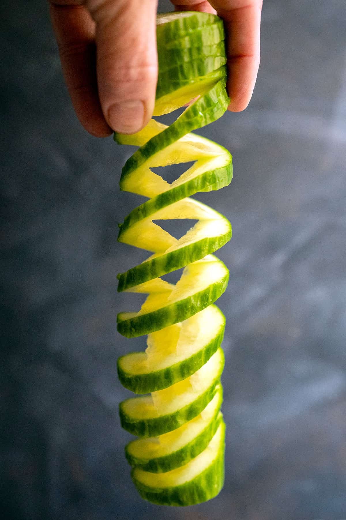 Spiral cut cucumber. 