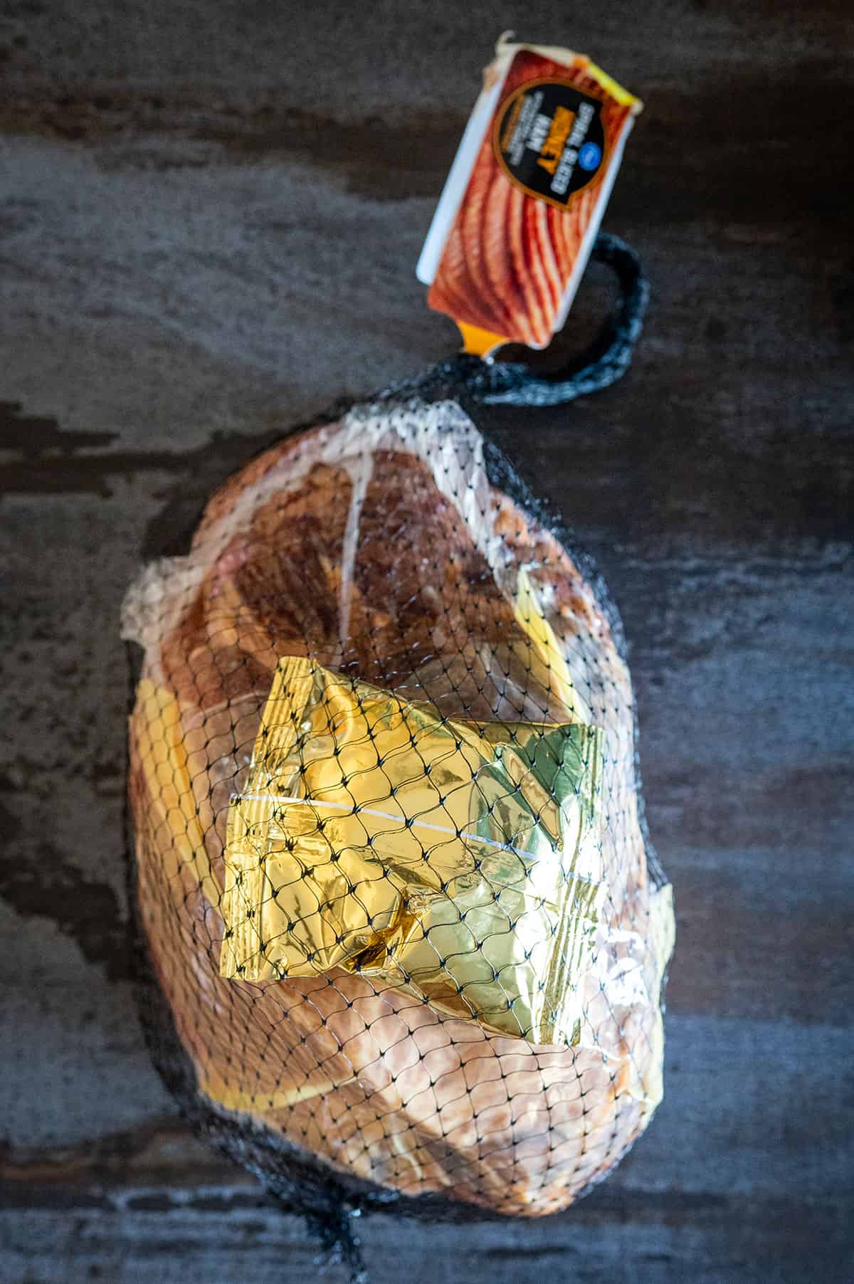 packaged whole ham. 