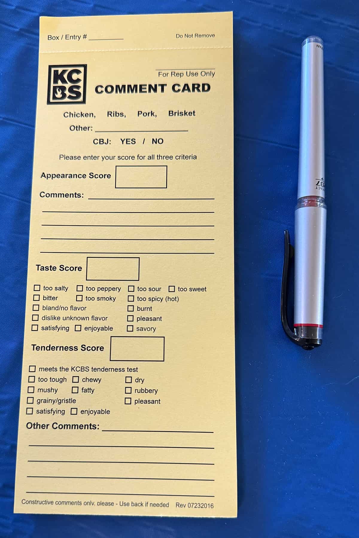 KCBS Comment Card.