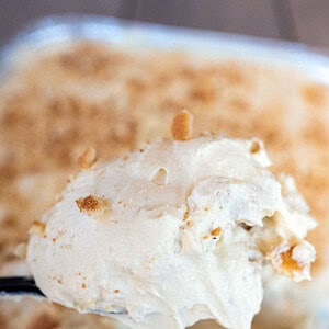 Scooping banana pudding.
