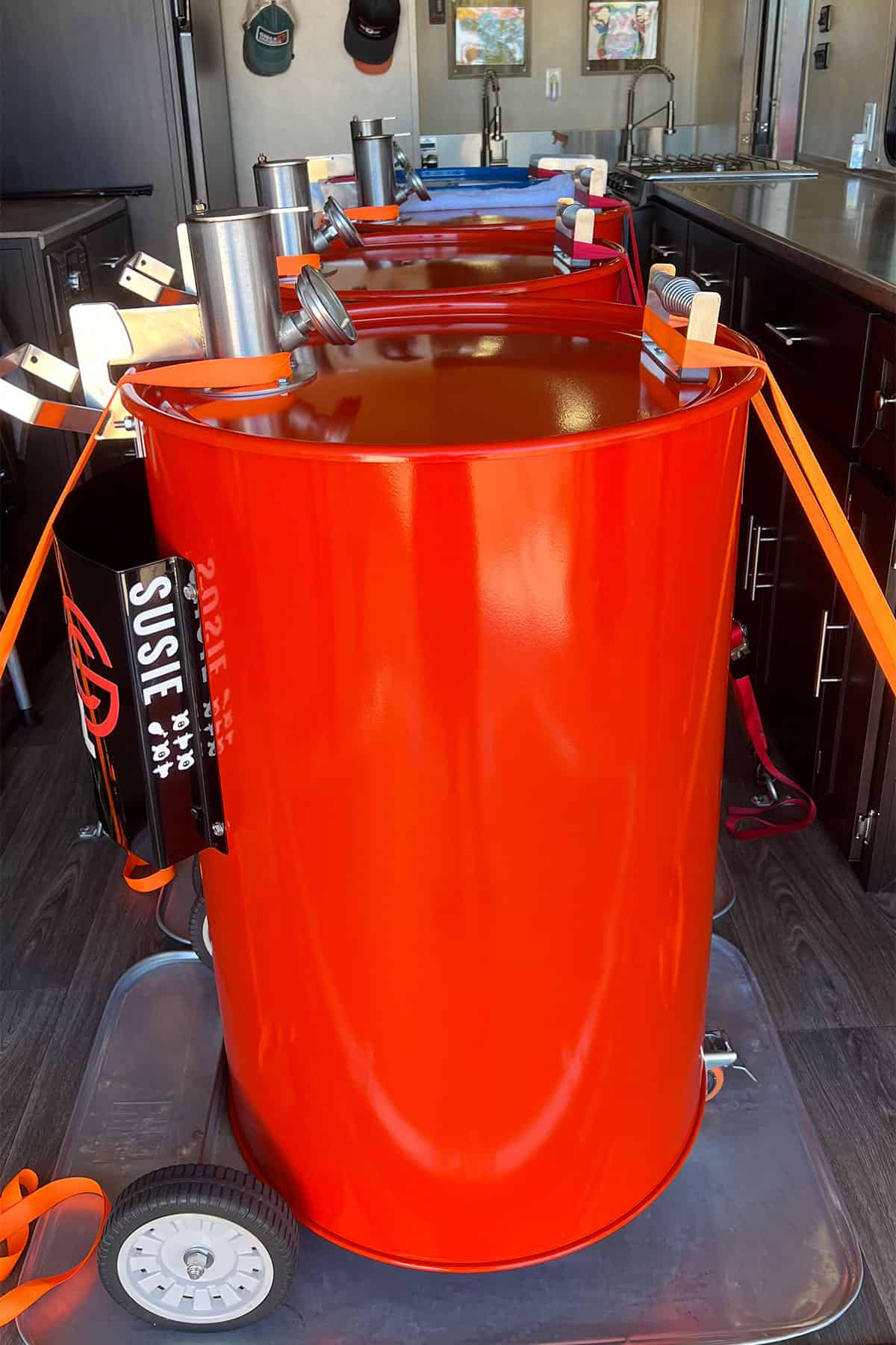 drums inside toy hauler.