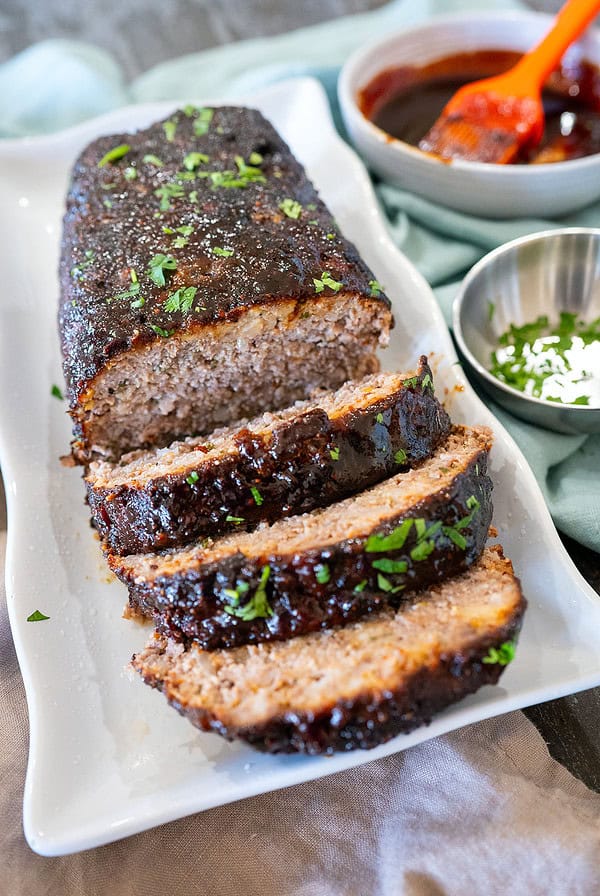Sliced meatloaf smoked on Ninja Grill.