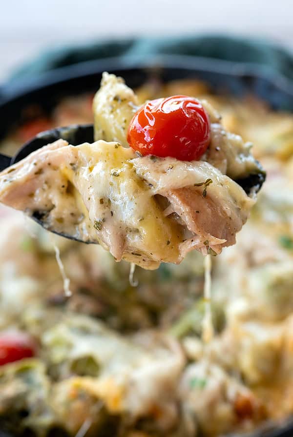 spoonful of Smoked Chicken Tortellini Pasta Bake.