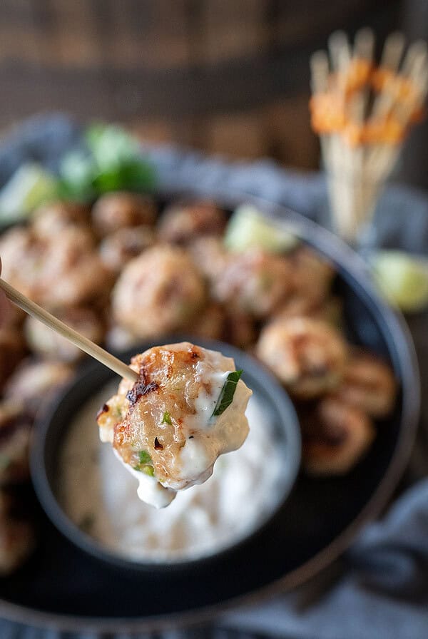 Platter of shrimp meatballs.