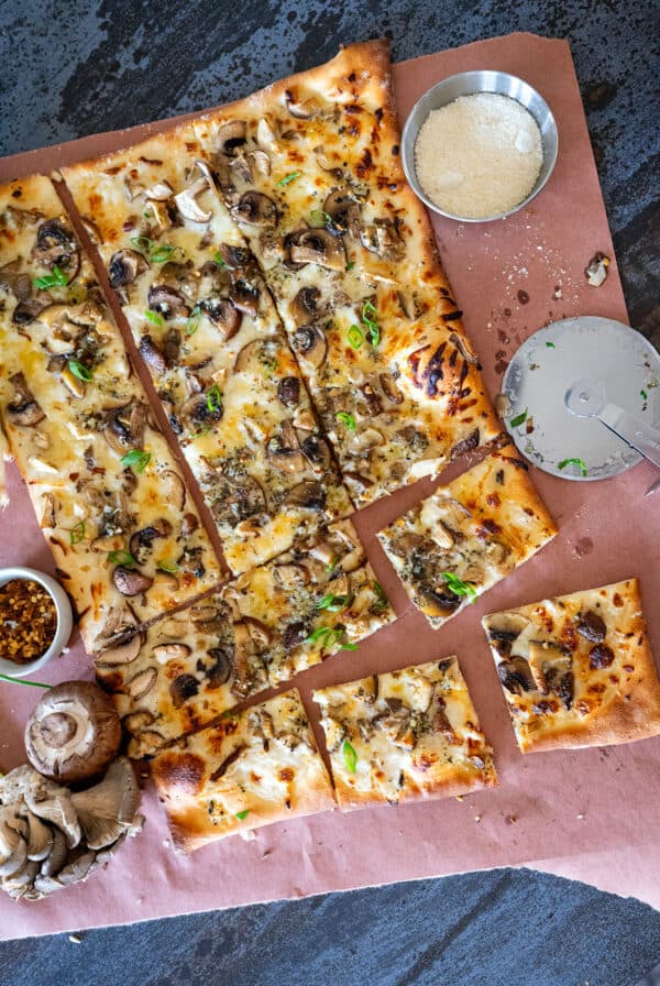 sliced mushroom pizza.