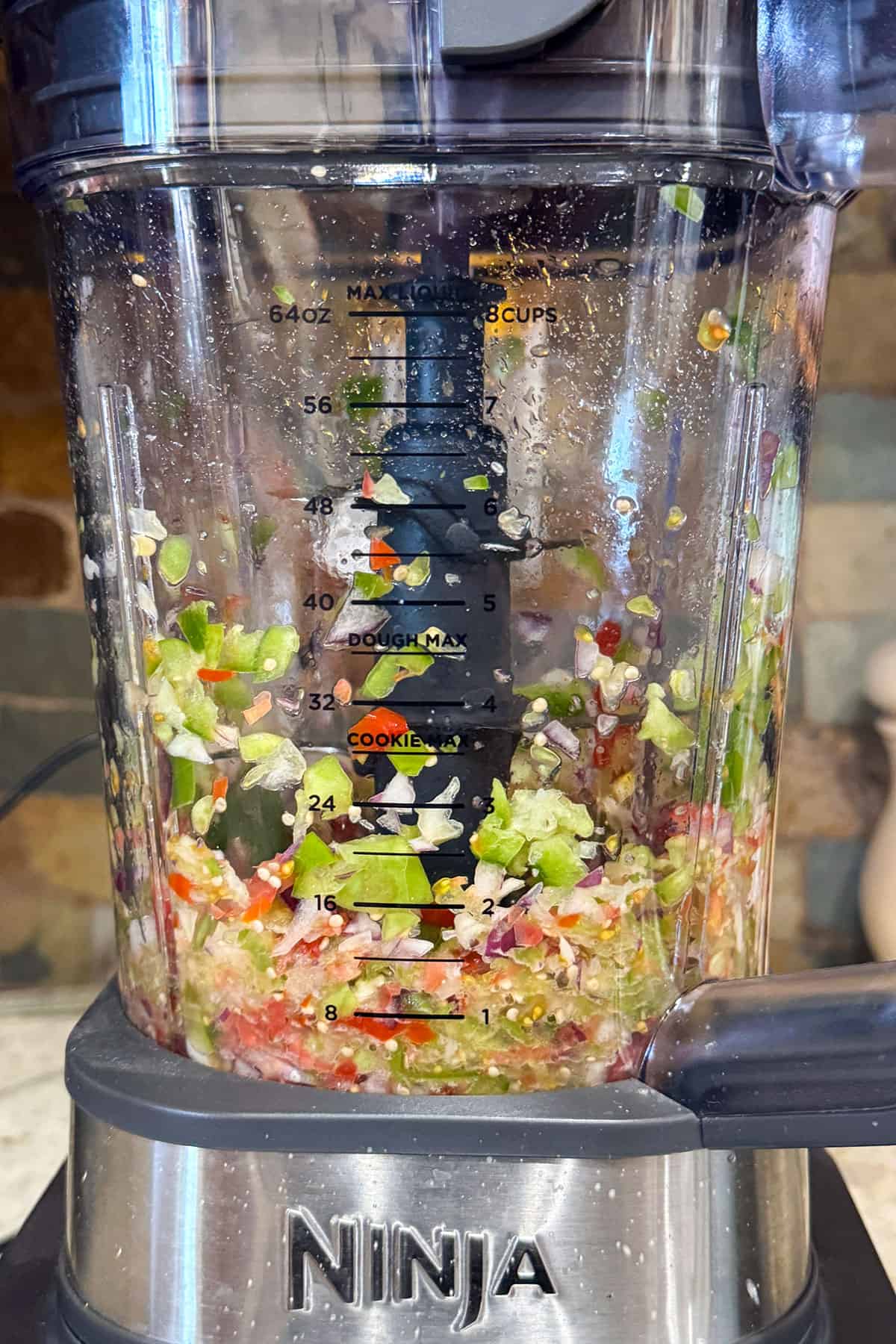 Chopped veggies in blender.