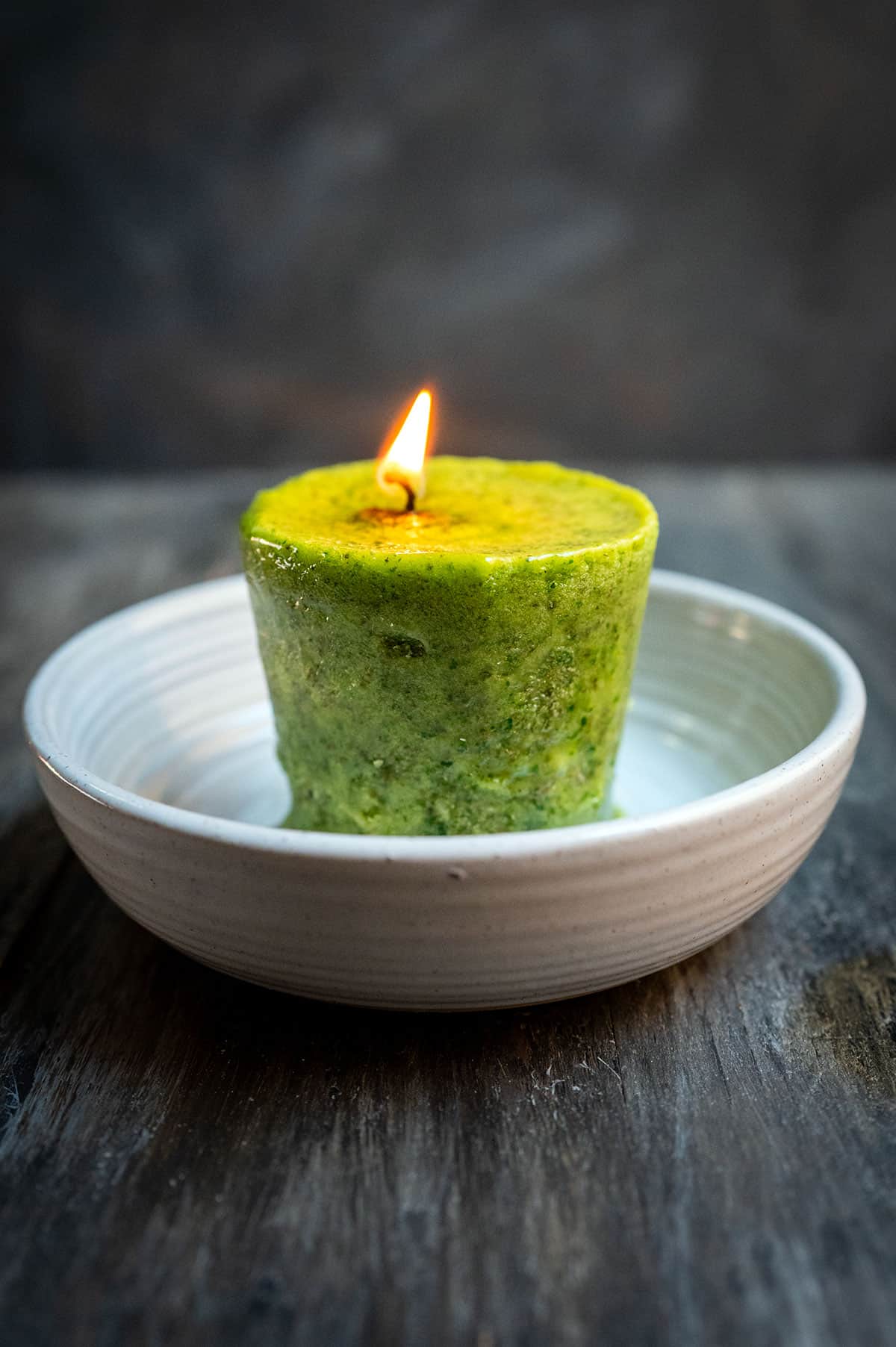 Herb beef tallow candle.