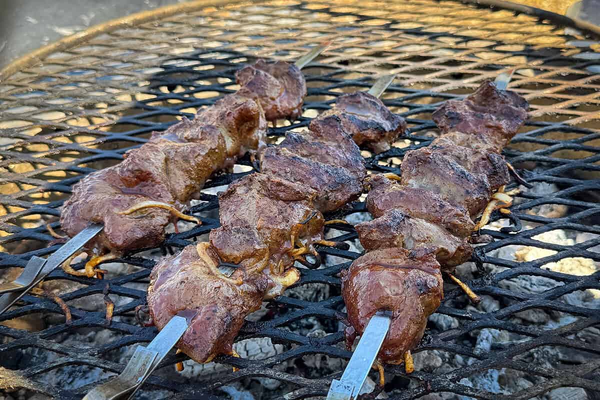 Grilled liver skewers.