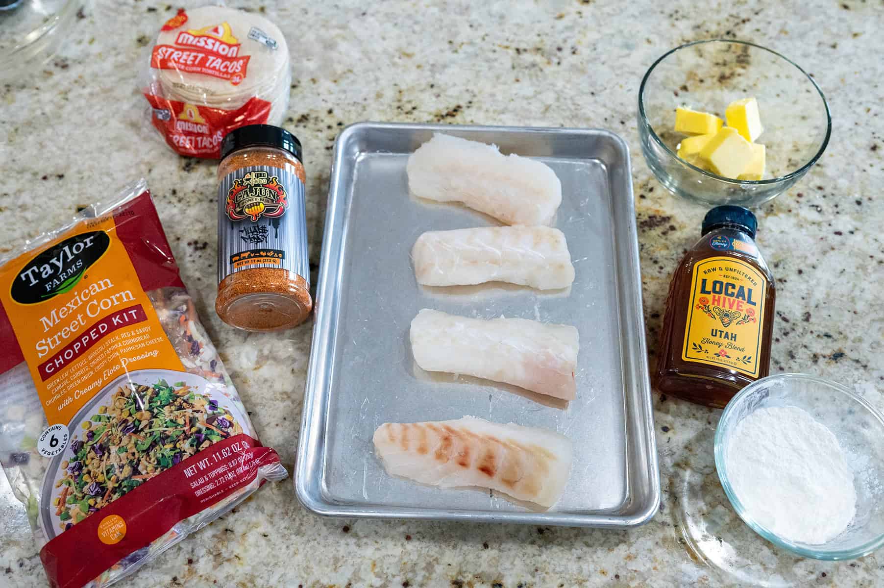 Fish tacos ingredients.