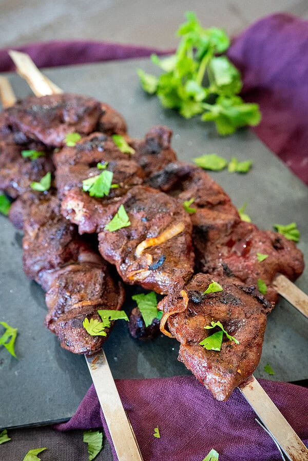 Grilled liver skewers.