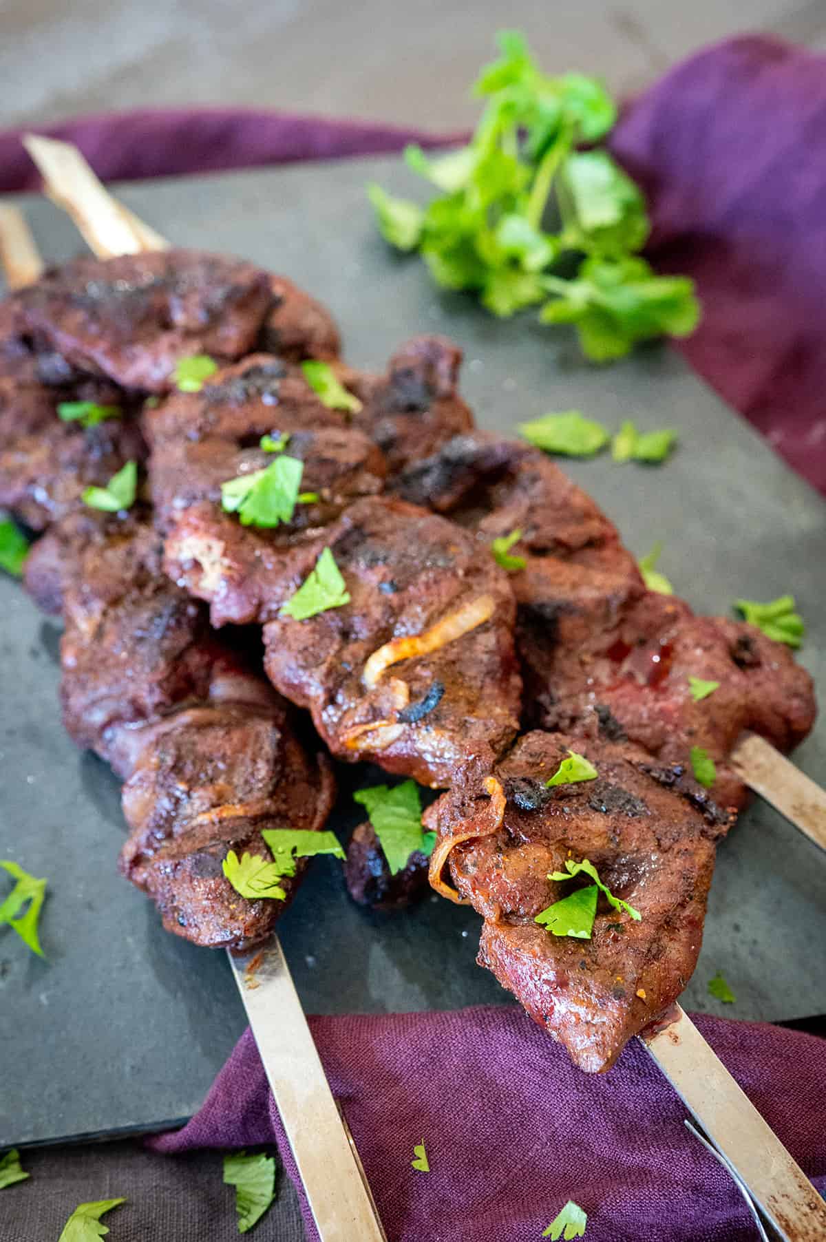 Grilled liver skewers.