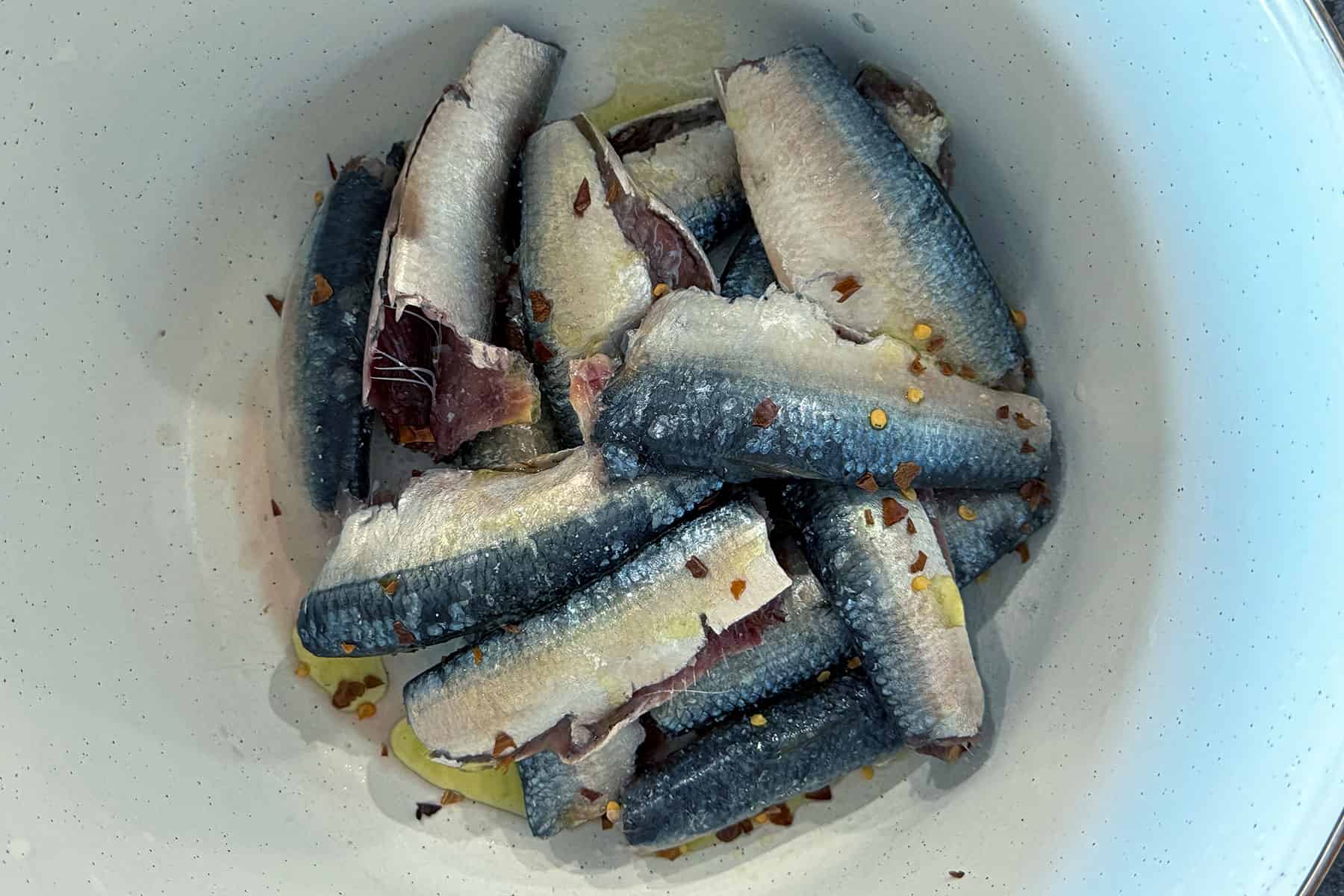 bowl of seasoned sardines.