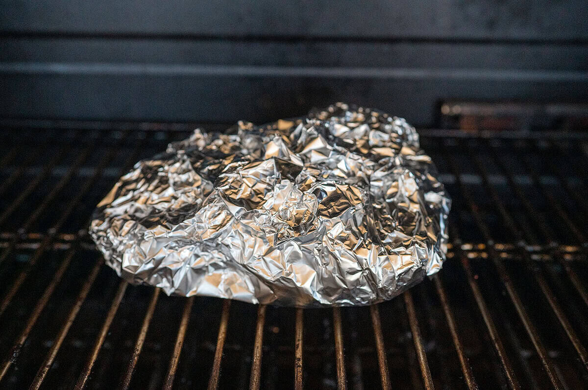 Foil-wrapped turkey breast.